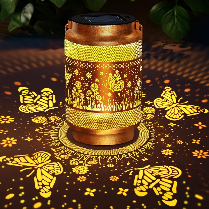 EDOF Butterfly Solar Lanterns Outdoor Waterproof Lights,Hanging Solar Lights Butterfly Christmas Decorations Gifts for Women Grandma,Hollowed-Out Metal Lantern for Garden Decor Yard,Patio,Backyard,Porch - Image 1